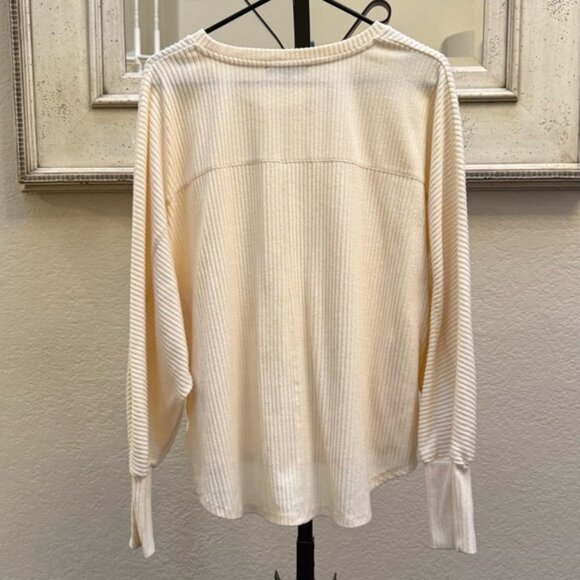 Jane + Delancy Cream Ribbed Knit Oversized Top – Cozy Drop Shoulder Loungewear - Picture 4 of 9